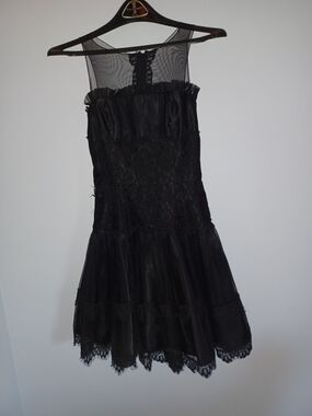 Jessica McClintock Black Lace & Mesh Tiered Mini Dress